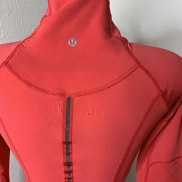 Lululemon Toasty Tech Quilted Elbow Love Red Coral 1/2 Zip Jacket Coat Sz 2 - Image 14