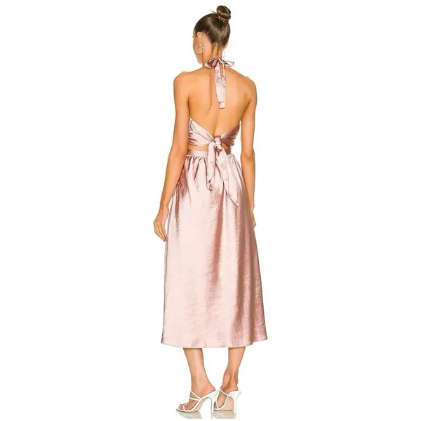 Line & Dot Emma Cut Out Midi Dress Mauve Pink Satin Halter Open Back Tie Size M‎ - Image 2