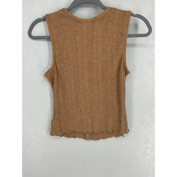 Universal Threads Womens Tank Top Brown Ribbed Button Front Lettuce Hem Size S - Image 3
