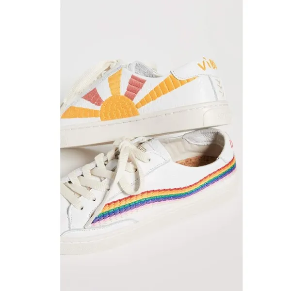 Soludos x Lockhart Embroidery Ibiza Sneakers Rainbow Wave Sun White (Size 8.5) - Image 4