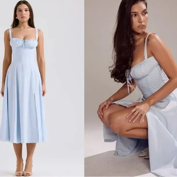 HOUSE OF CB 'Carmen' Soft Blue Cotton Bustier Sundress NWOT - Image 2