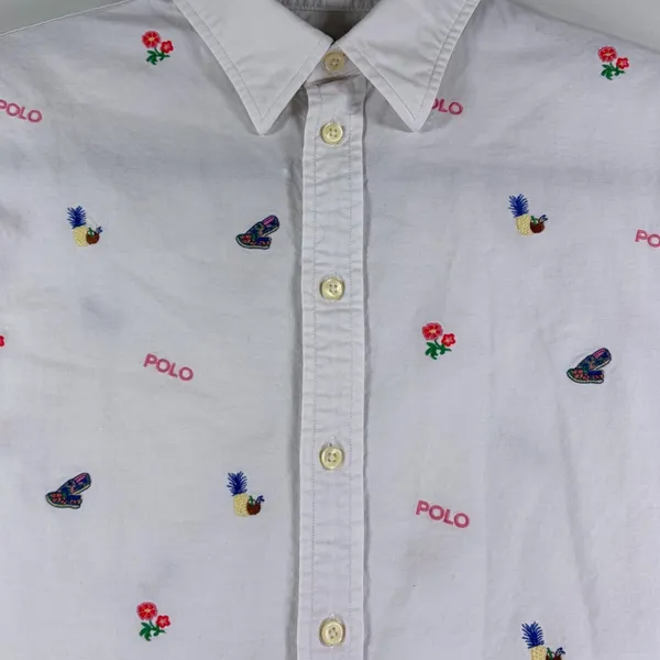 Vintage Polo Ralph Lauren White Embroidered Tie Front Shirt Size Small Flowers - Image 3