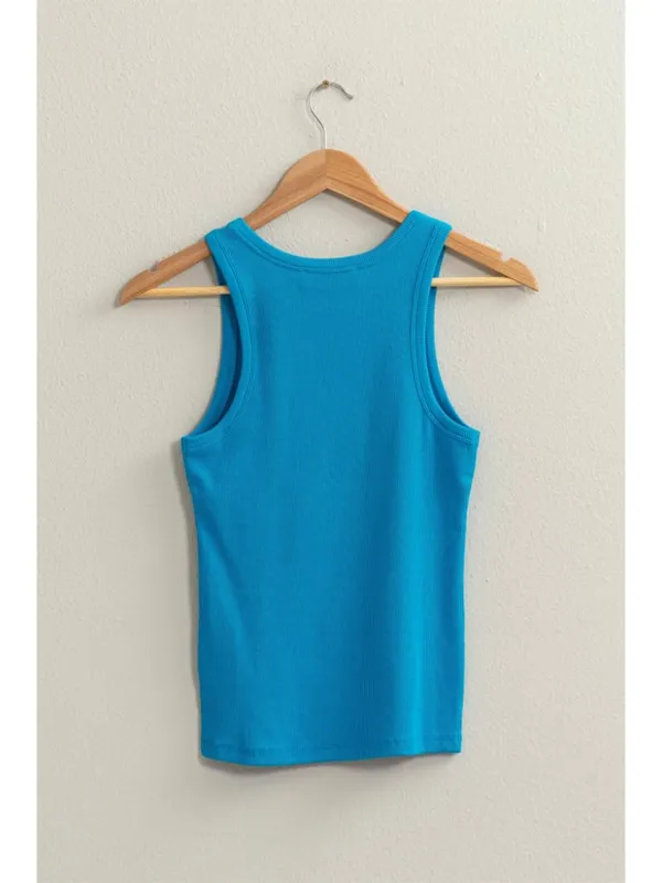 NWT Double Zero Ribbed Fitted Tank Blue Size Small - Image 3