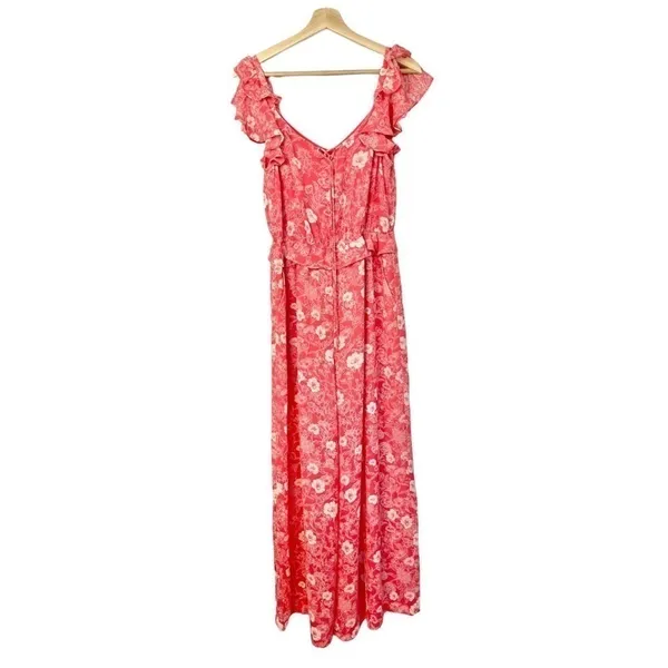 Red Dress Boutique NEW‎ A Loves A Pink Floral Ruffle Sleeveless Jumpsuit M - Image 8