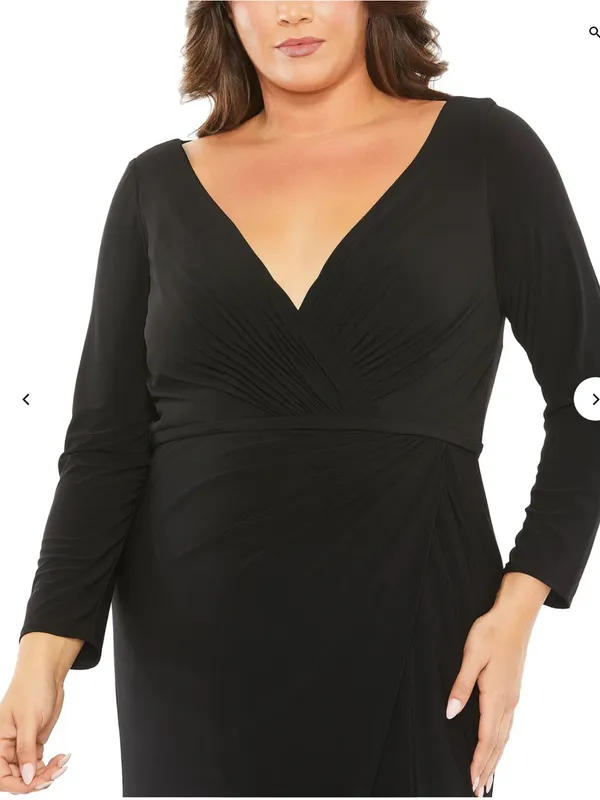 Mac Duggal Black V-Neck Long Sleeve Maxi Evening Gown Dress Plus 16W NEW 68442 - Image 3
