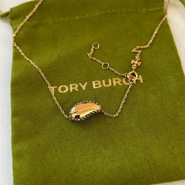 NWOT Tory Burch Gold-tone Pave Leaf Pendant Necklace - Image 3