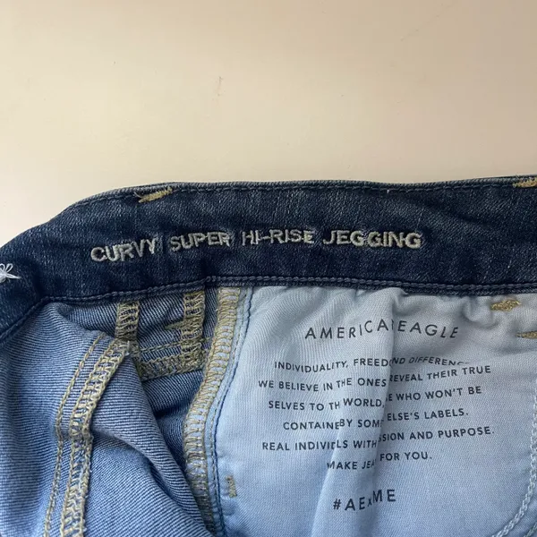 American Eagle Dark Wash Super High Rise Ripped Curvy Skinny Jeans - Image 11