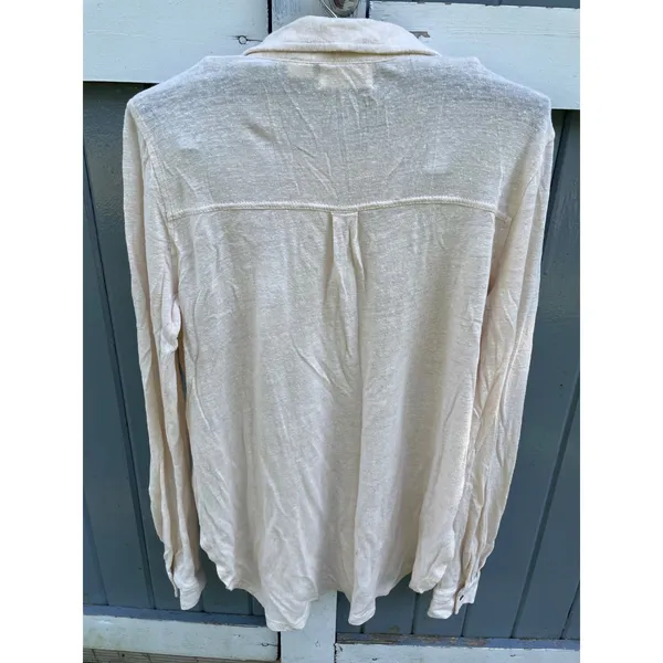 Maeve by Anthropologie Linen Blend Button Down Shirt Cream Ivory Small - Image 2