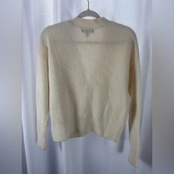 Banana Republic Cream Ivory‎ Aire Wool Blend Cardigan Waffle Knit Small GUC - Image 5