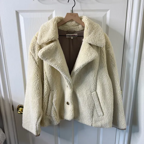 Free People We The Free Joplin Cozy Jacket Cream Sherpa‎ Coat Womens Size L - Image 8