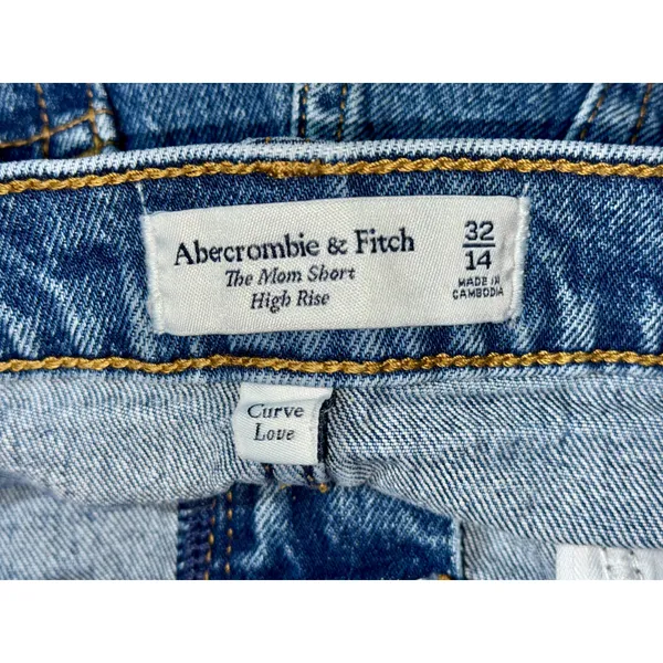 NEW Abercrombie & Fitch Curve Love Mom Short High Rise Blue Jean Shorts Sz 14 32 - Image 3