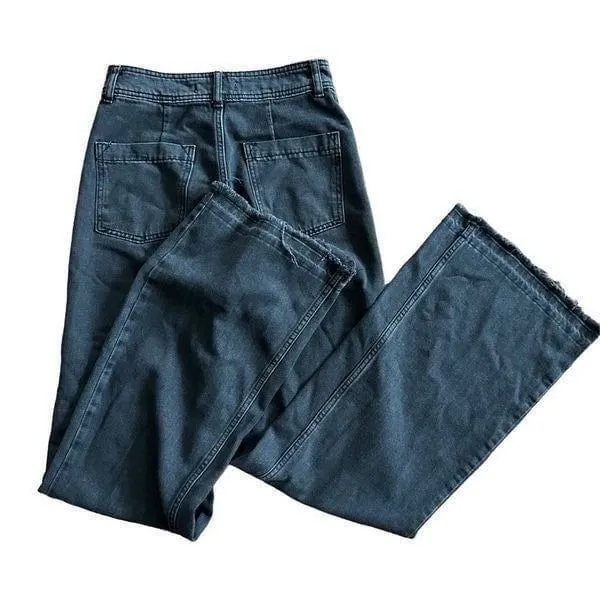We the Free washed black denim high rise flare raw hem‎ jeans sz 27 - Image 10