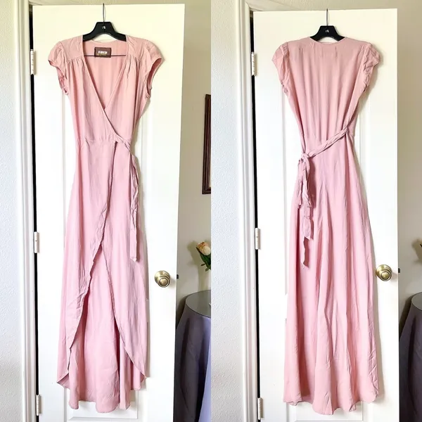 Reformation Chamomile Wrap Maxi Dress Blush Pink Cap Sleeve XS EUC‎ - Image 2