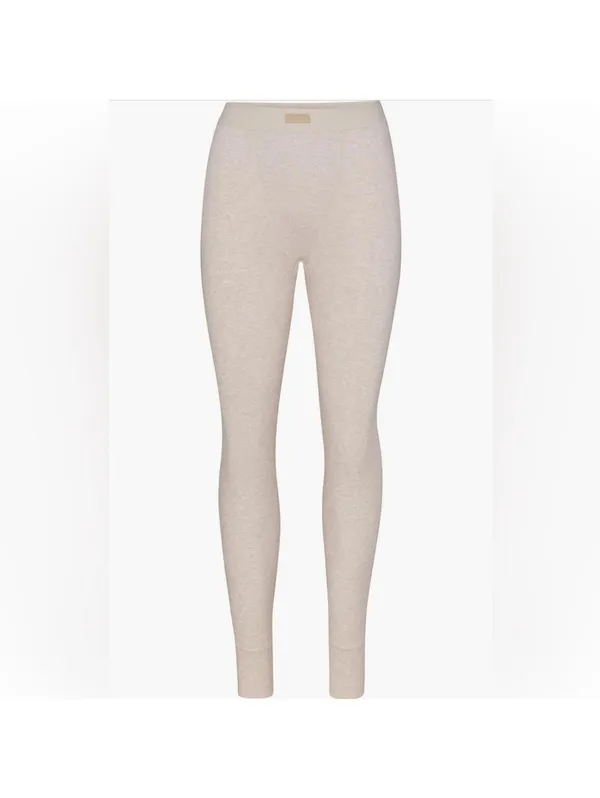 SKIMS Stretch Cotton Rib Leggings High-Waisted Limited Edition Heather Oatmeal - Image 4