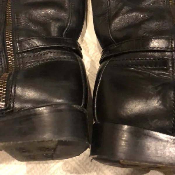 Tory Burch Aaden Black Leather Riding Boots Size 6 Silver Logo Tall Knee High - Image 8