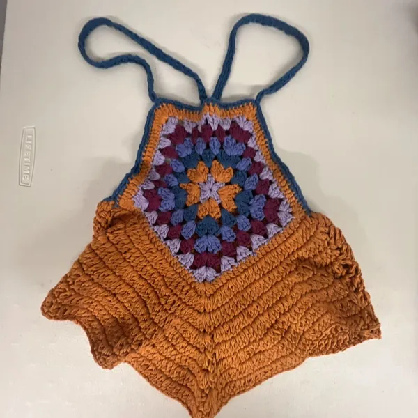 New Sz Large L Free People Bella Crochet Cropped Crop Halter Tank Top Shirt Boho - Image 4