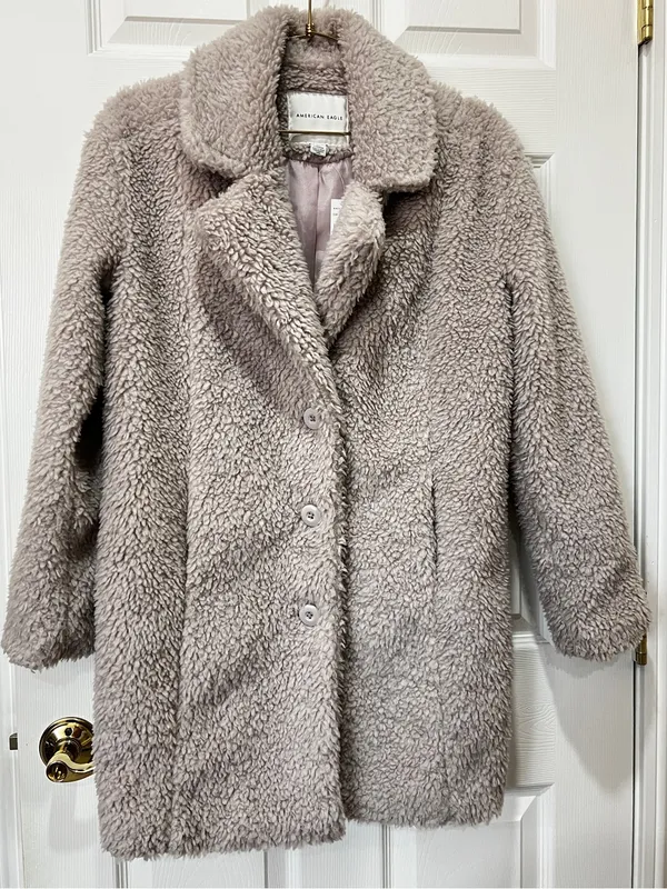 American Eagle Teddy Bear Sherpa Coat Lavender Marshmallow Size XXS Jacket Lined - Image 6