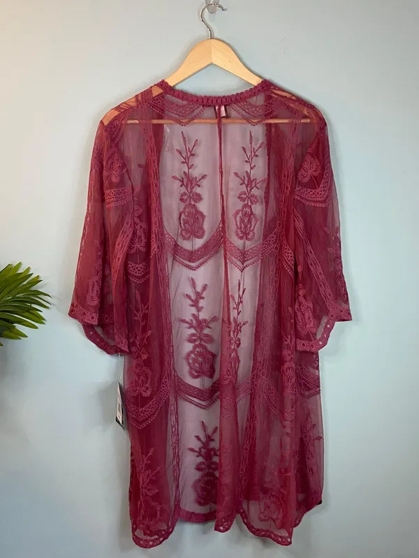Miss Chievous Pink Floral Lace Cardigan - Image 2