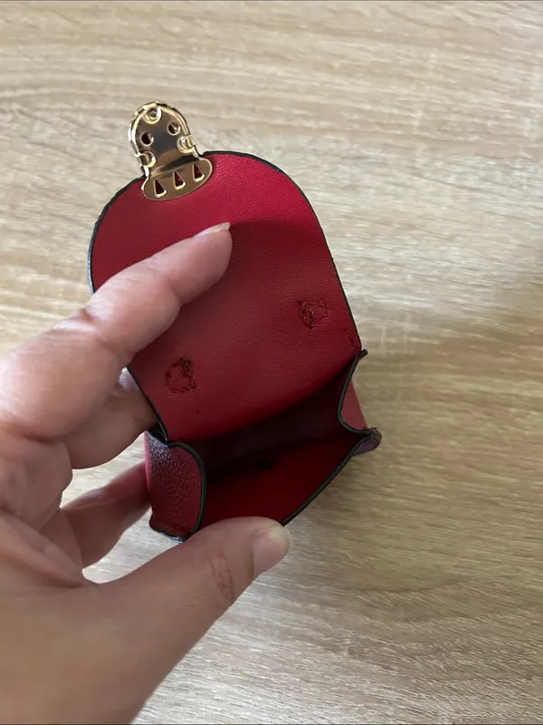 Red Mini Saddle Keychain Bag with Gold Hardware - Image 3