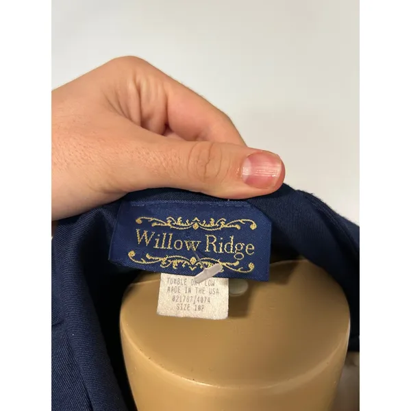 Y2K 90s Willow Ridge Vintage Navy Blue Button Down Pleated Midi Dress 10P USA - Image 6