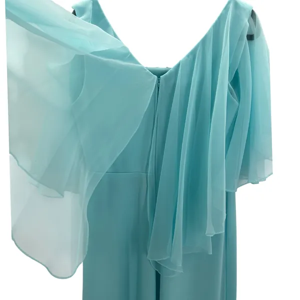Vintage Miss Rubette Blue Chiffon‎ Cape Embroidered Lace Maxi Dress 16 Mod Twee - Image 5