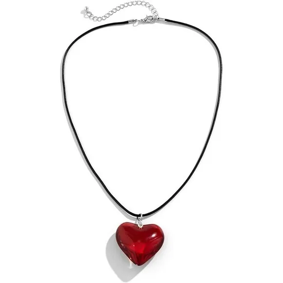 Heart Choker Necklace Red - Image 4