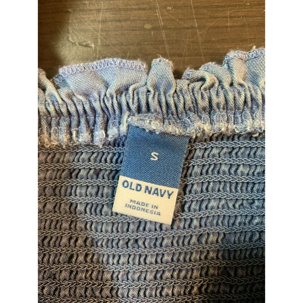 Old‎ Navy Smocked Peasant Dress Small Blue Tiered Swing Western Cottage Boho - Image 5