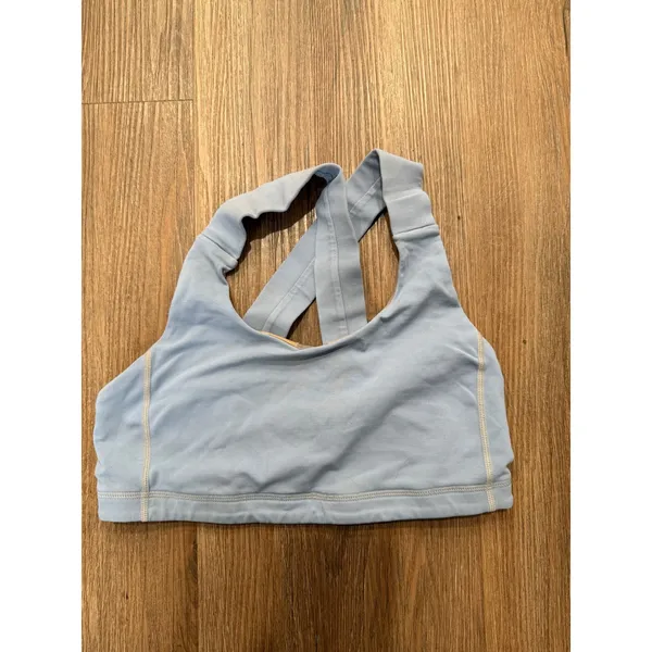 Lululemon Light Blue Racerback Sports Bra Size 6 Gold Logo Activewear‎ - Image 3