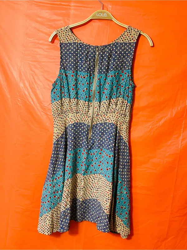 Free People Sleeveless Patchwork Floral Sundress in Navy, Teal & Tan - Image 10