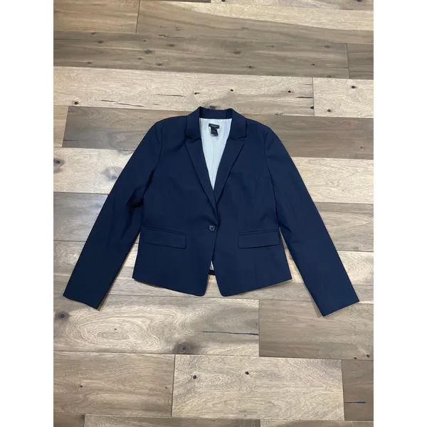 Ann Taylor Factory Blazer Size 10 Navy Satin Lined Single Button Classic Career - Image 4