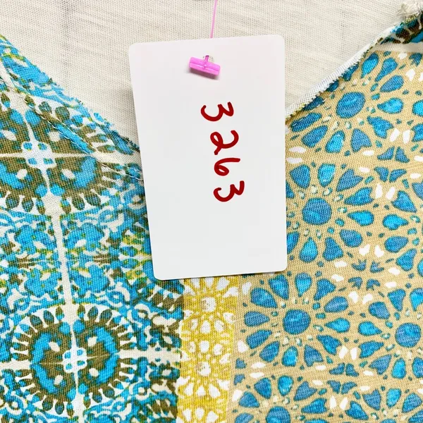 Cato Boho Patchwork 3/4 Sleeve Top Womens Size L Beige Blue Cotton‎ Modal Blend - Image 3