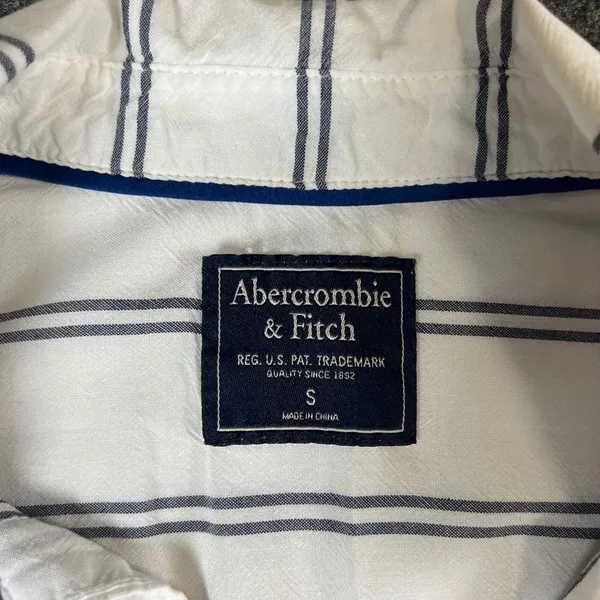Abercrombie & Fitch Womens Small White Navy Blue Striped Button Down Viscose Top - Image 4