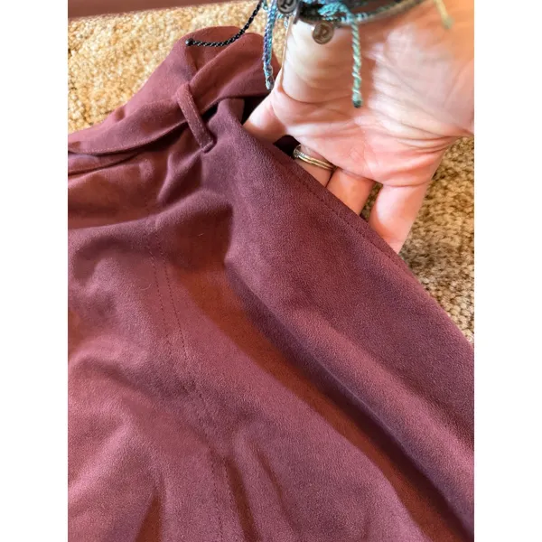 Abercrombie & Fitch Faux Burgundy Merlot Suede Paperbag Belt Mini Skirt Boho - Image 3
