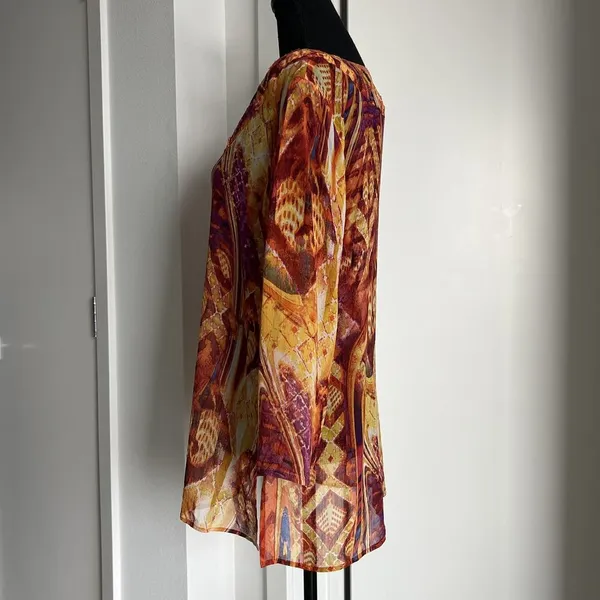 Chicos Blouse Womens Size 2 Large Multicolor Silk Sheer Beaded Tunic Top Boho - Image 2