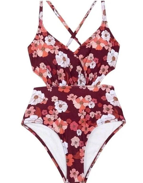 Cupshe Olivia Women XL Floral One Piece Cross Straps Back Tie Floral Swimsuit - Image 13