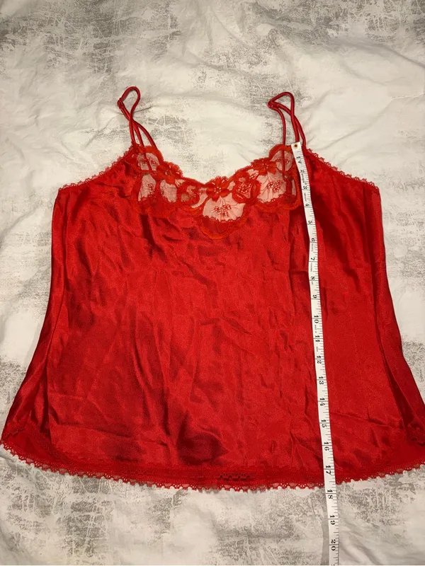 Vintage Warner’s Scarlet Red Satin Lace Cami - Image 8