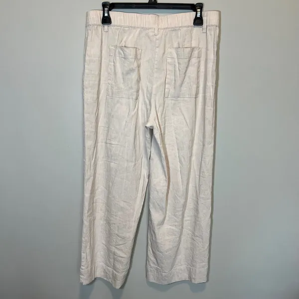 J. Jill Linen Stretch Wide Leg Pants Oatmeal Beige Women Small Pockets Elastic - Image 3