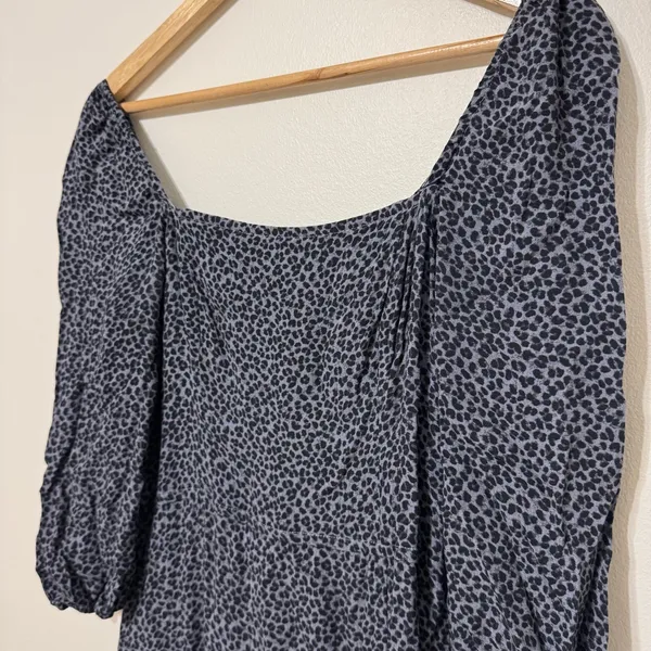 Abercrombie & Fitch Square-neck Midi Dress Size Small Tall Navy Leopard Print - Image 5