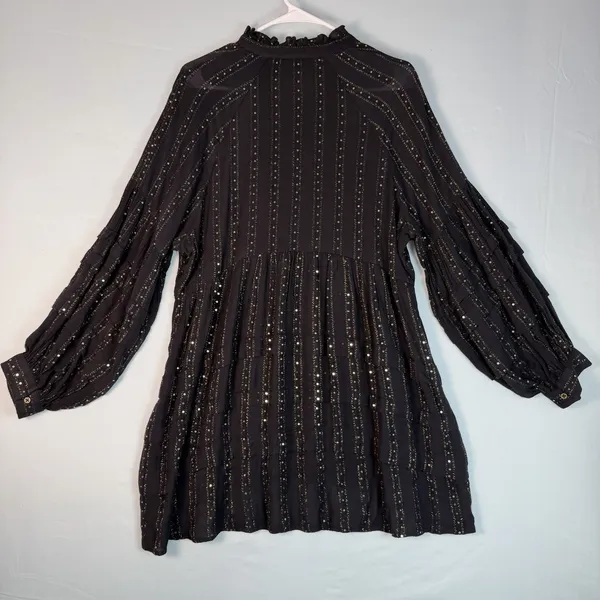 Anthropologie Size-M Womens Quinn Tunic Top Black with Gold‎ Metallic Sequins - Image 9