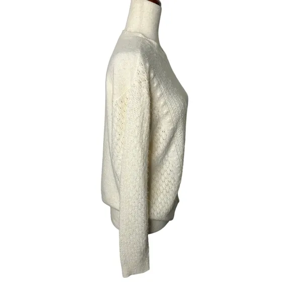 LOFT Women’s Medium Ivory Cream Textured Knit Crewneck Sweater Cozy Classic - Image 2