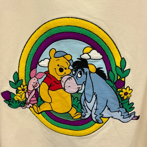 Disney Winnie the Pooh Eeyore Piglet Chenille Patch Sweatshirt Cream Large - Image 4