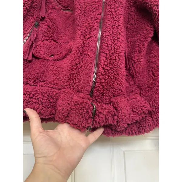 Free People We The Free So Cozy Slouch Moto Jacket Burgundy Oversized S - Image 7