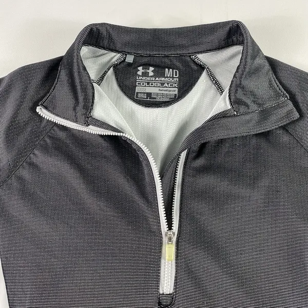 Under Armour Jacket Womens Medium Loose Gray 1/4 Zip‎ ColdBlack HeatGear Stretch - Image 2