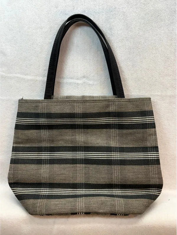 Kate Spade New York Black Gray Striped Plaid Canvas Tote Shoulder Bag - Image 3