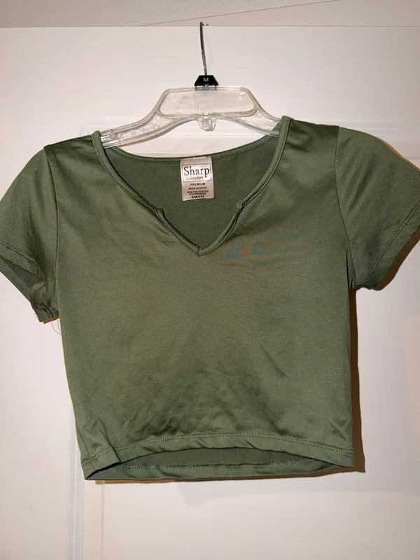 Kids Olive Green Biker Shorts with Matching Crop Top - Image 2