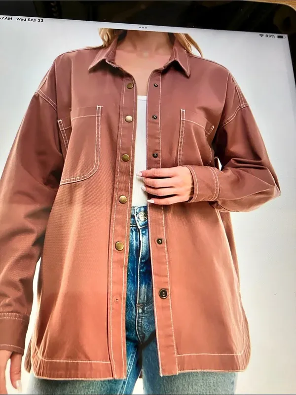 Ultra Flirt Utility Jacket Cotton in Brown Size Large - Image 2