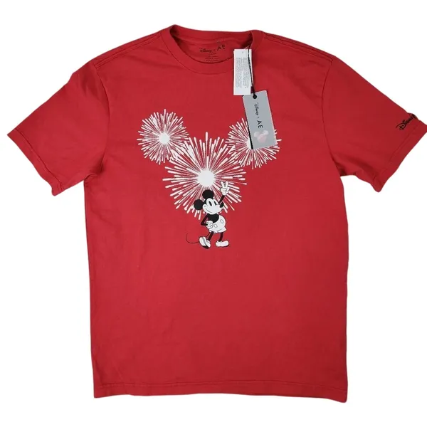 Disney x AE American Eagle Mickey Mouse‎ Fireworks Graphic Red T-Shirt - Image 3
