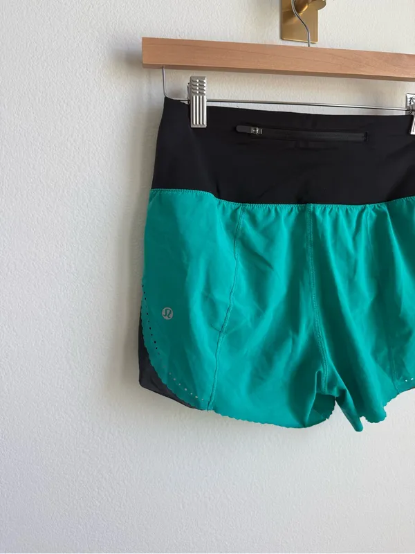 Lululemon Smooth Stride Shorts 4 Viridian Green Black Running Brief Lined Zip - Image 11