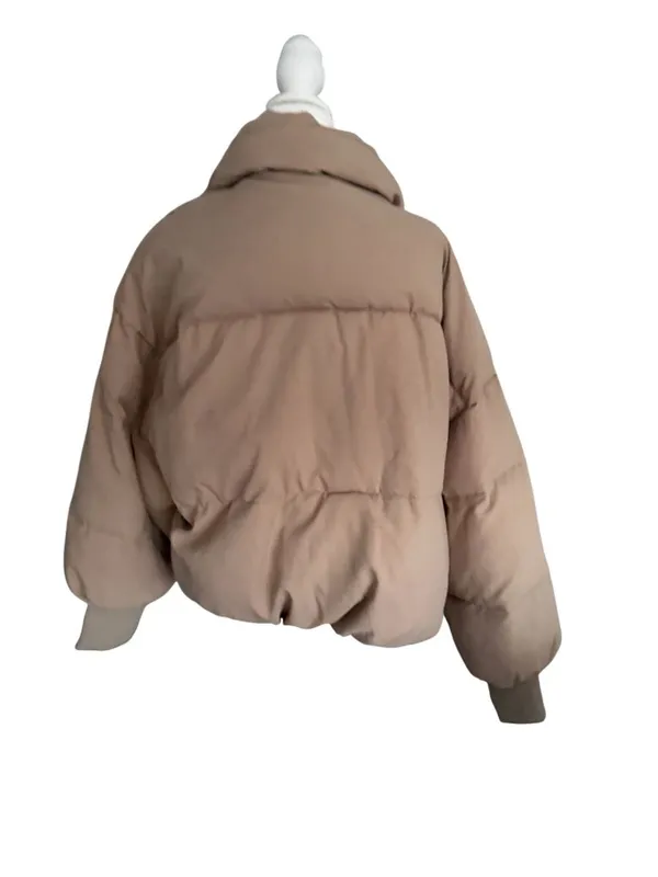 BEIGE Oversized Puffer Winter Coat Size Small Tan - Image 5
