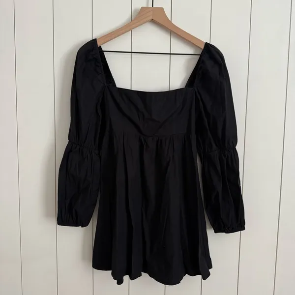 Reformation Michaela Puff Sleeve Mini Dress Black - Image 6